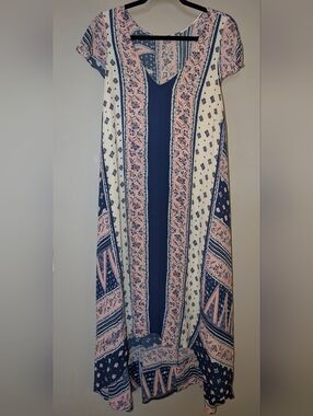 Anthropologie Mauve Summertime Swing Dress Bohemian Navy/Light Pink XL